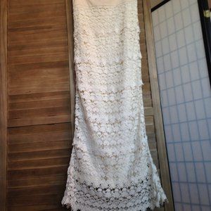 Unused Very Long Crochet Like Mermaid Style Skirt, Creamy Beige/White